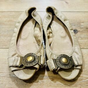 Burberry Tan Leather Loafers with Gold Accents